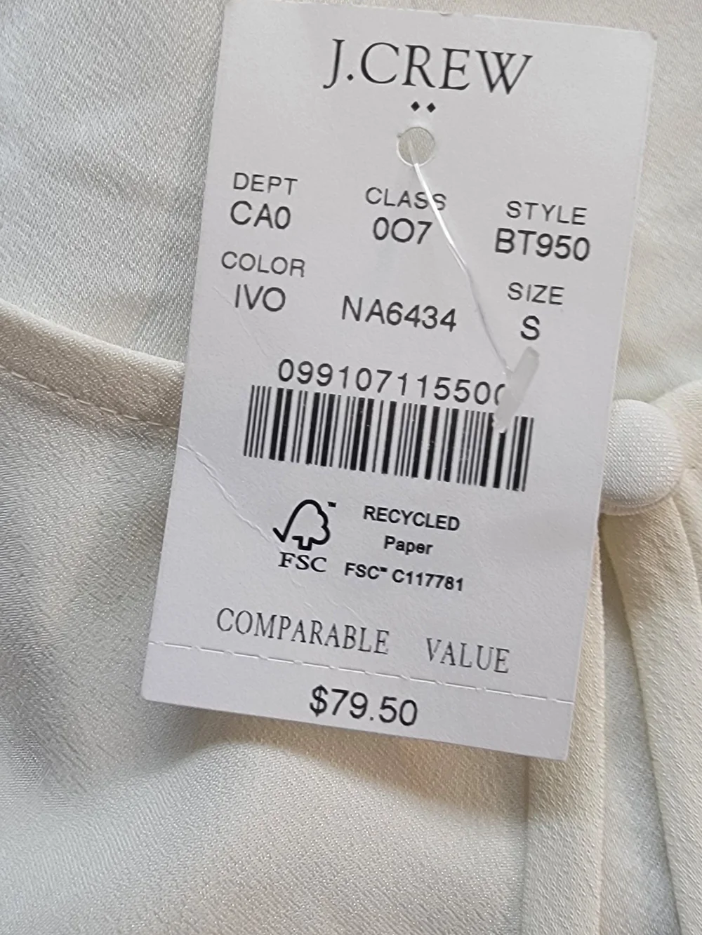 J. Crew Women's Cream Long-Sleeve Keyhole Blouse